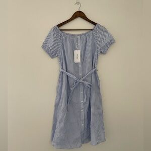 Annakro Short Sleeve Striped Blue and White Midi Dress Size XL